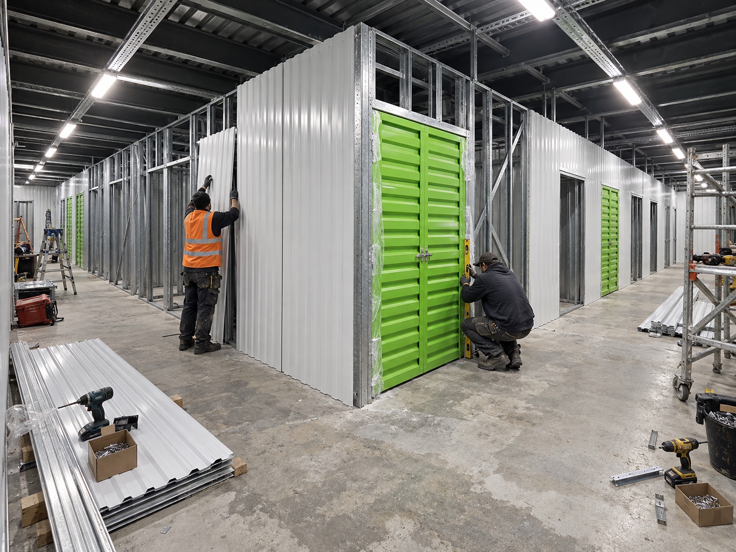 Монтаж каркаса и металлической облицовки боксов self-storage